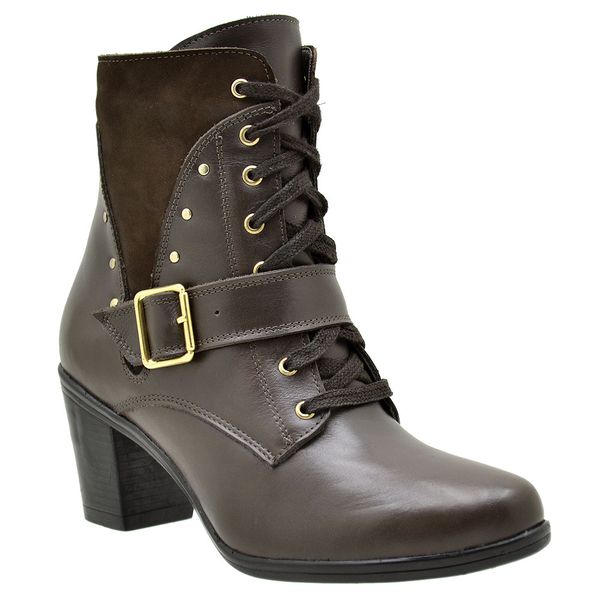 9066AT-Bota Coturno feminino Moda inverno em couro na cor café 