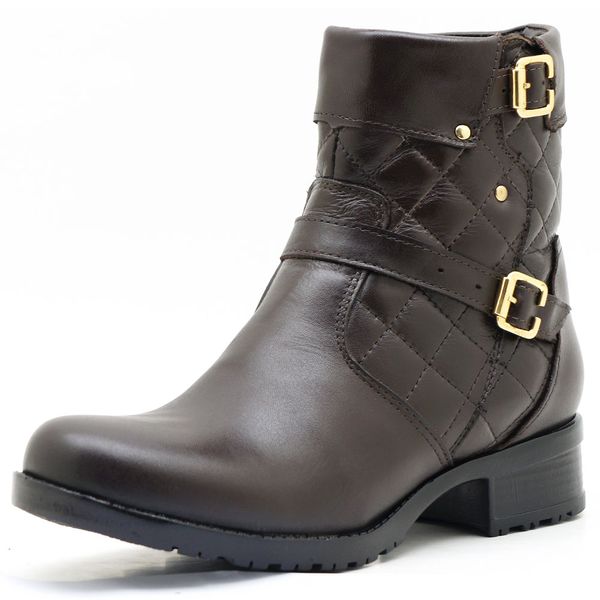 9109AT-Bota Coturno feminino Moda inverno em couro na cor cafe