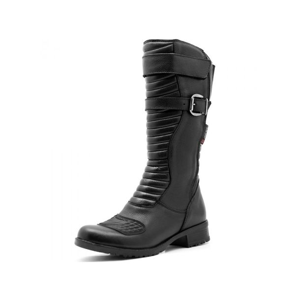 9117AT-Bota feminina cano alto sem refletivo para motociclista couro legítimo forrada na cor preta