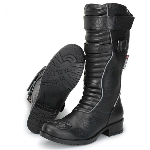9118AT-Bota feminina cano alto com refletivo para motociclista couro legítimo forrada na cor preta 