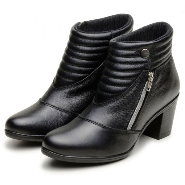 9205AT-Bota Coturno feminino cano baixo em couro legítimo na cor preta 