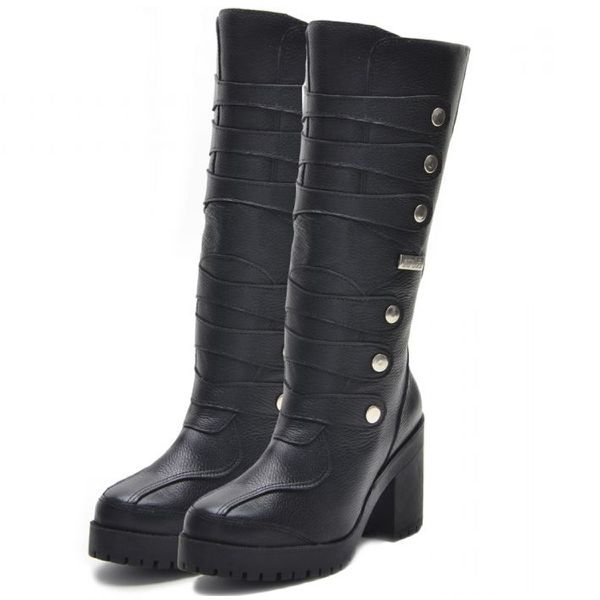 9403-Bota cano alto Montaria e/ou para motociclista Roqueira cano alto ajustavel em couro natural na cor preta 
