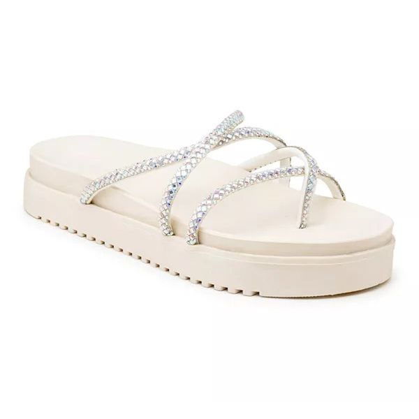 199067FP-Sandália Papete Feminina Com Sola Alta e Tiras De Strass off white