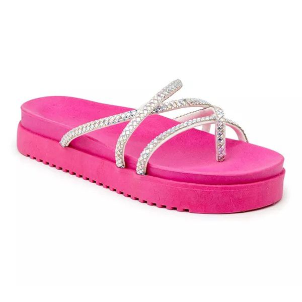 199067FP-Sandália Papete Feminina Com Sola Alta e Tiras De Strass pink