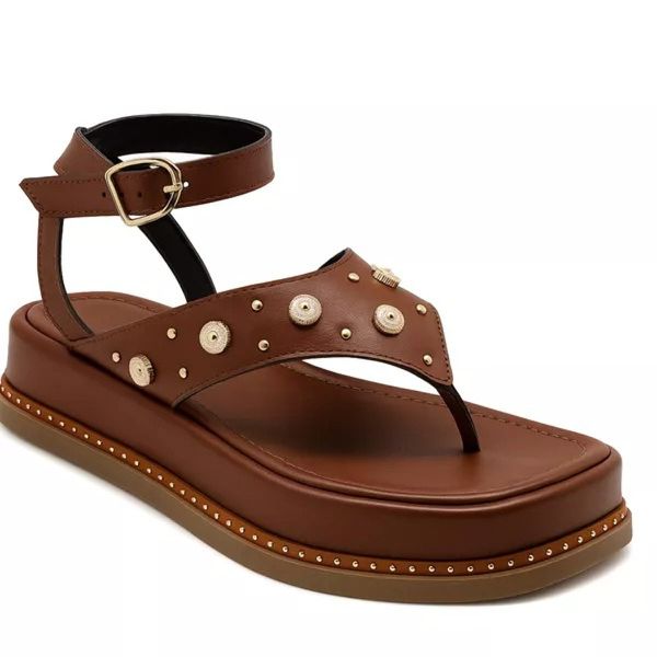23402FP-Sandália Flatform Feminina Papete Tiras Fivela Floter marrom