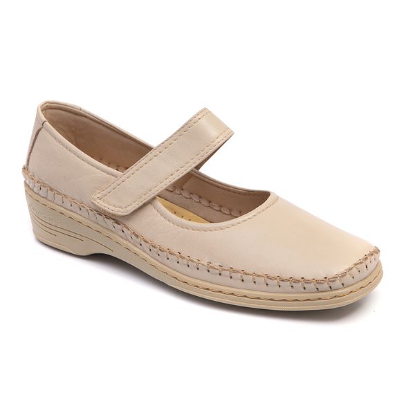 1016MGR-Sapato Feminino couro boneca conforto e elegância Marfim