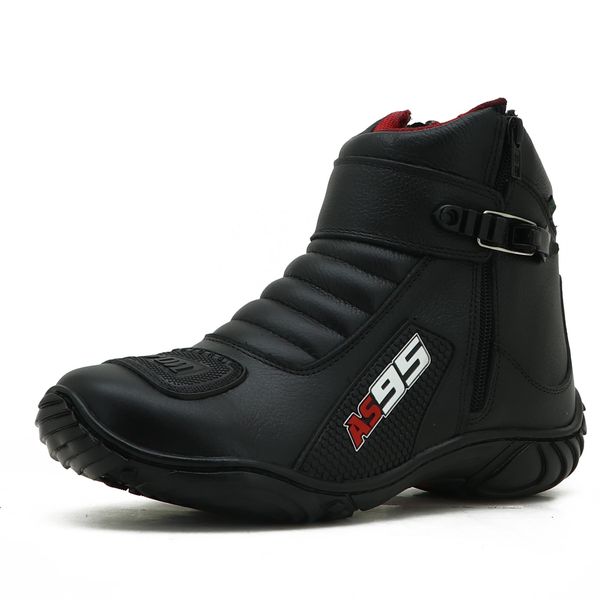 095AT-Bota Motociclista Em Couro Legítimo Na Cor Preto 