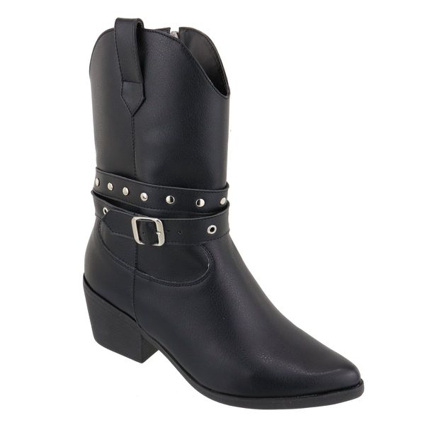 23149FP-Bota Feminina Bico Fino Estilizada Country Western Preto