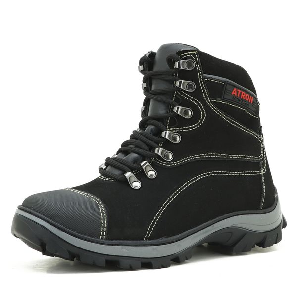 244AT-Coturno Adventure Shoes Trekking em couro legítimo na cor preto