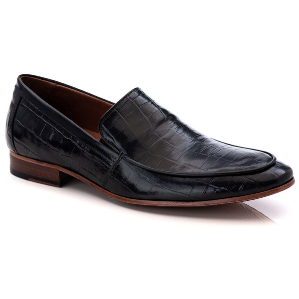 58854TCW-Sapato Social Masculino feito a mão em couro Loafer premium 58854 preto croco