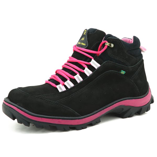 019AT-Coturno Adventure Feminino em legitimo couro forrado preto
