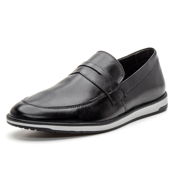 4703BGI-Sapato Social Loafer Masculino Casual em Couro nobre Preto