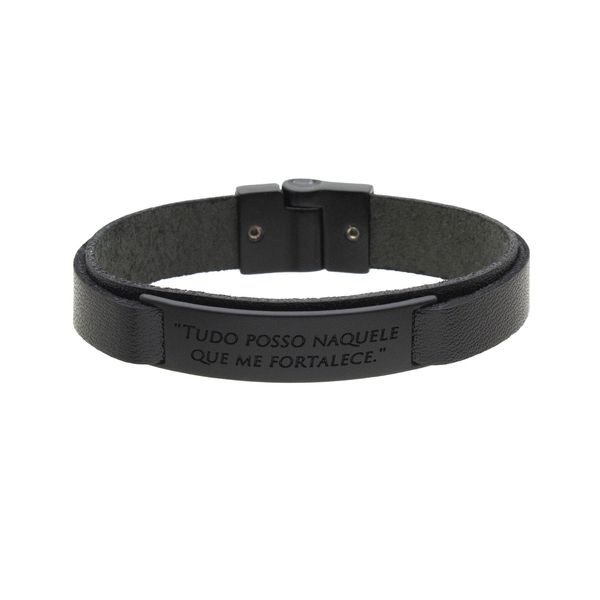 Pulseira Tudo Posso Laroche de Couro Masculina - Preto