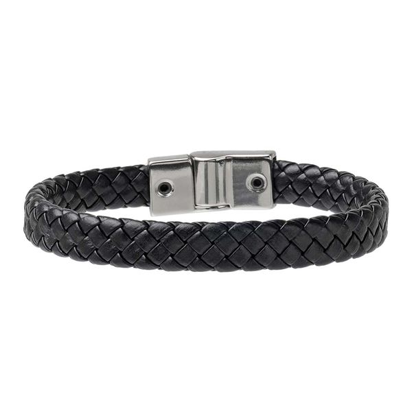 Pulseira Trançada Laroche Trançada de Couro Masculina - Preto