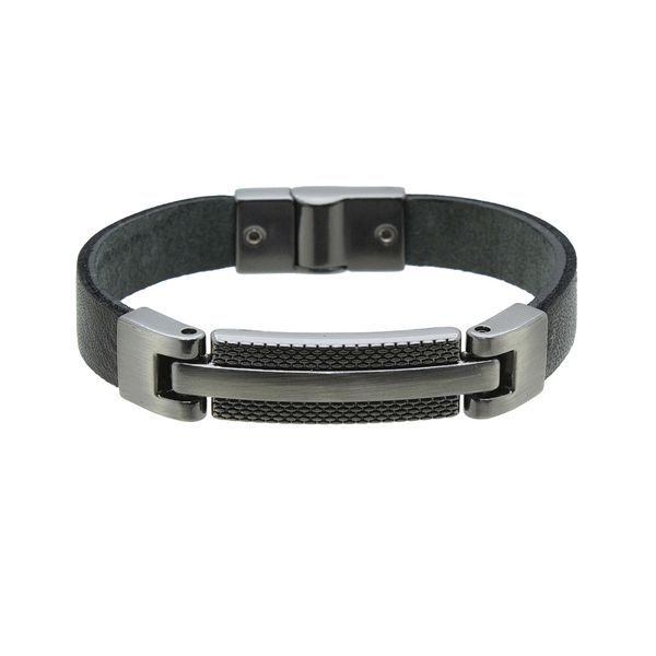 Pulseira Metalizada Laroche de Couro Masculina - Preto