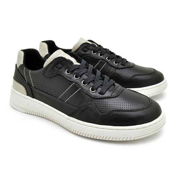 Sapatenis Casual Apolo em Couro Masculino - Preto