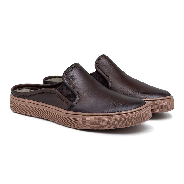 Mule Masculino Connect em Couro - Café