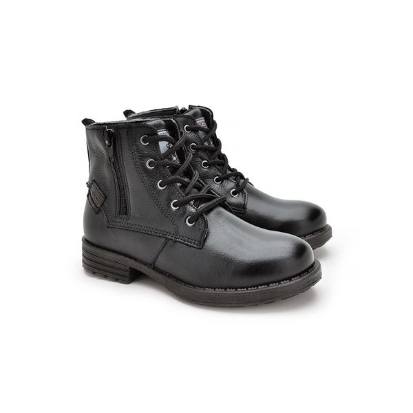 Bota Infantil Saara em Couro - Preto/Café