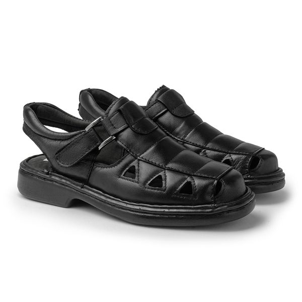 Sandália Comfort Lisboa em Couro - Preto