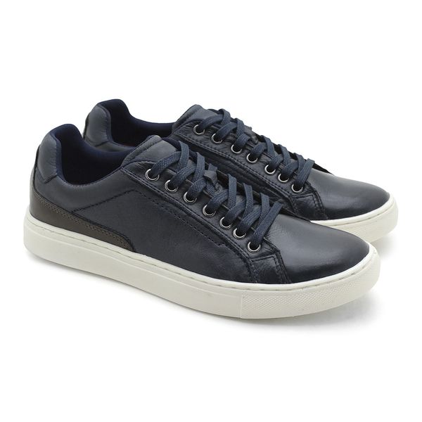 Sapatenis em Couro Casual Masculino Stratus - Azul Marinho