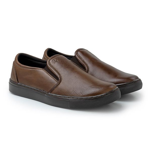 Slip On Yate em Couro Masculino Stratus Marrom