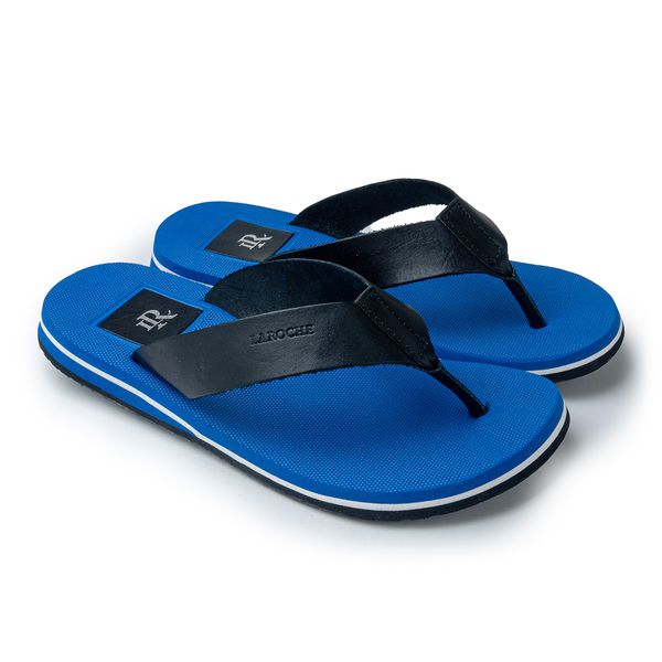 Chinelo Masculino Malibu em Couro - Azul / Preto