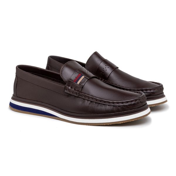 Mocassim Loafer Oasis em Couro - Café
