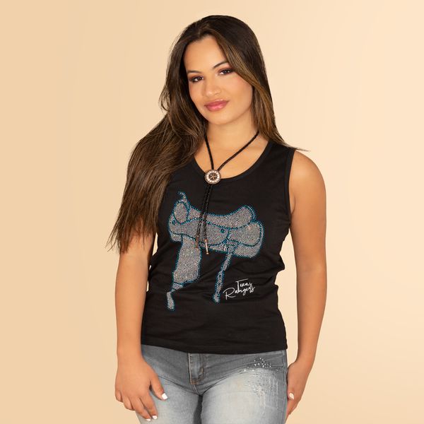 Blusinha Preta com estampa de Sela em Strass