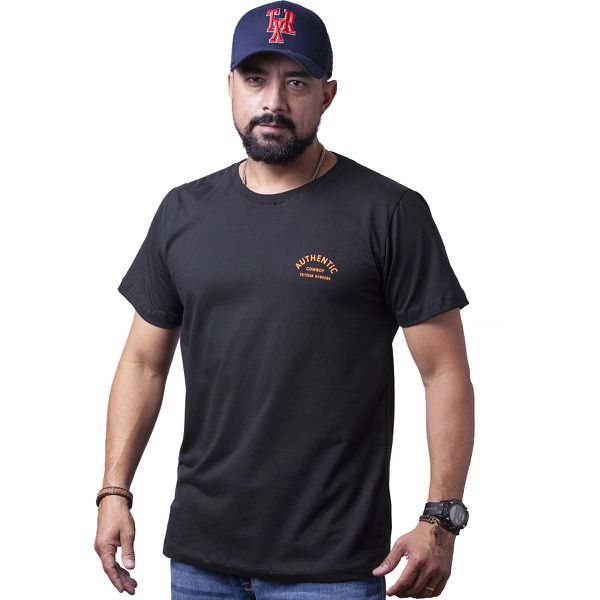 Camiseta Masculina Preta Básica Authentic Cowboy Texas Rangers