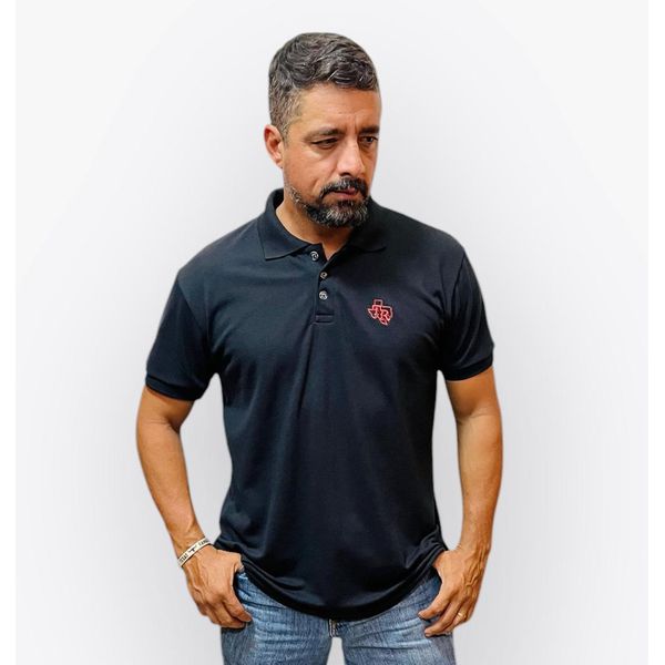 Camiseta Preta Gola Polo com Bordado 