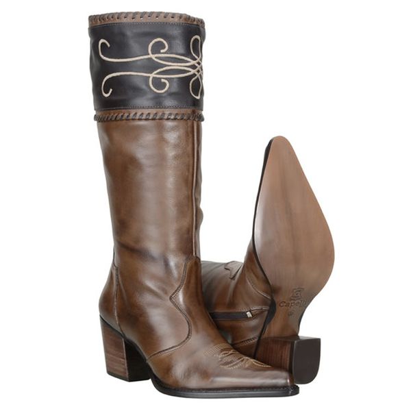 Bota Country Feminina Bico Fino Bordada em Couro