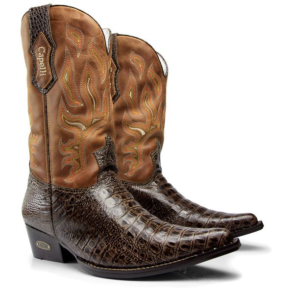  Bota Texana Western Masculina De Bico Fino em Couro