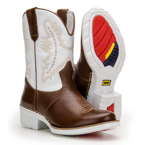 Bota Texana Masculina Bico Redondo Solado Branco