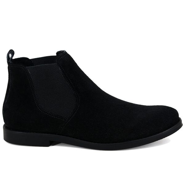 Botina Chelsea Cl ssica Escrete em Couro Camur a Preto TEXASKING