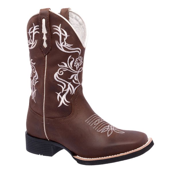 Bota Texana Feminina Marrom/Branco em Couro