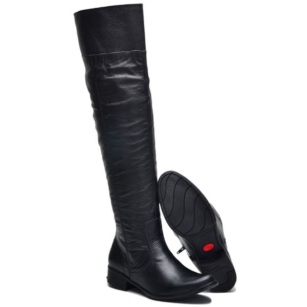 Bota Over the Knee Preta Cano Alto em Couro Leg timo TEXASKING
