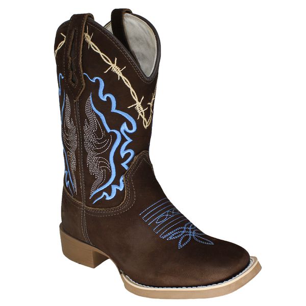 Bota Texana Arame Farpado Azul em Couro