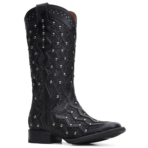 Bota Western Feminina Vimar Boots 13164 Fossil Preto Glitter Preto