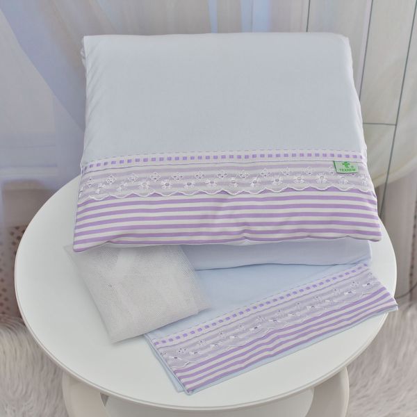 Kit Para Carrinho Bebê Listrinhas Lilás