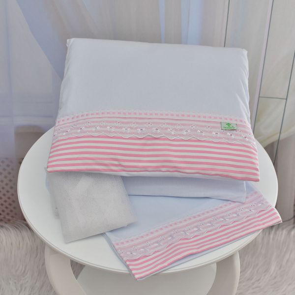 Kit Para Carrinho Bebê Listrinhas Rosa