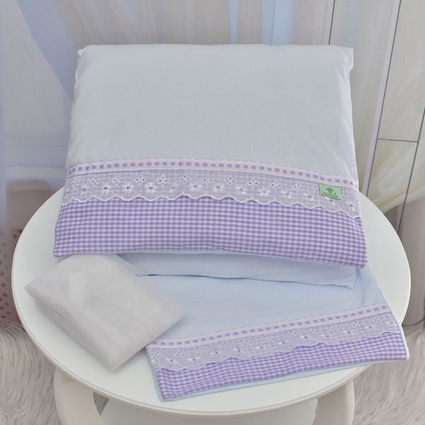 Kit Para Carrinho Bebe Xadrez Lilás