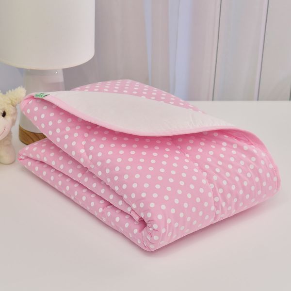 Edredom Bebê Tricoline Bolinha Rosa