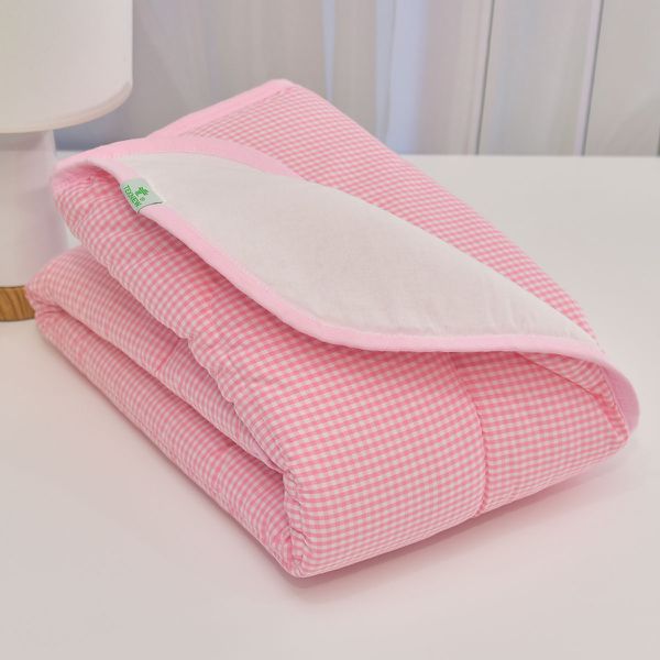 Edredom Bebê Tricoline Xadrez Rosa