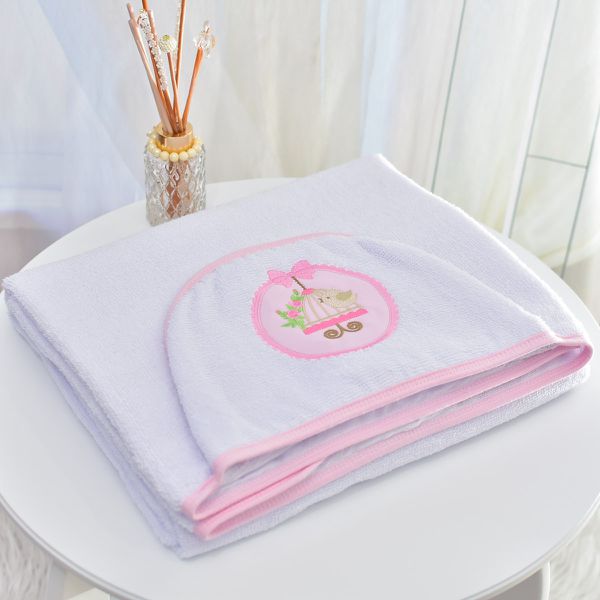 Toalha Bebê Retangular GG Com Forro e Capuz Passarinho Livre Rosa