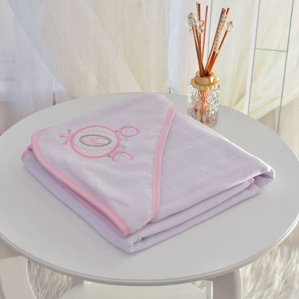 Toalha Bebê Quadrada Com Forro e Capuz Carruagem Rosa