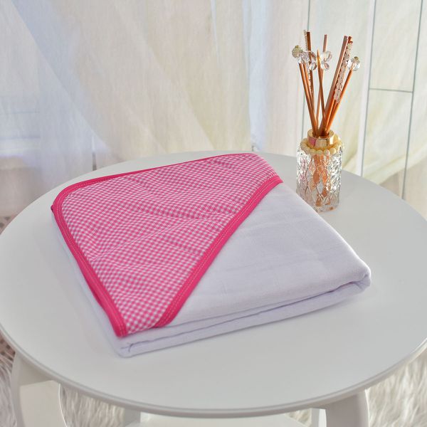 Toalha Bebê Quadrada Com Forro e Capuz Xadrez Pink