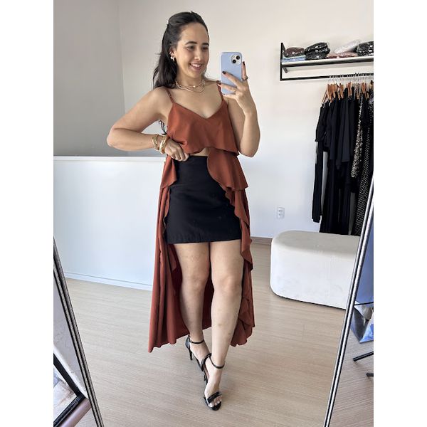 Blusa Babados Tunica -Marrom