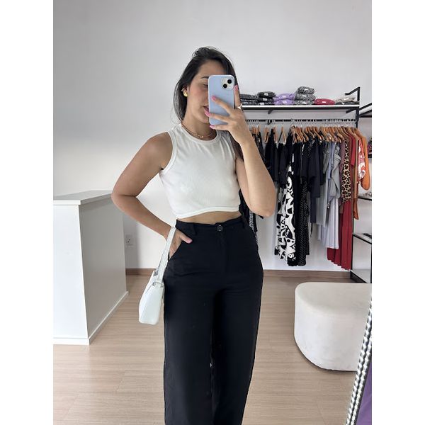 Cropped Regata liso básico dia a dia Canelado- Branco