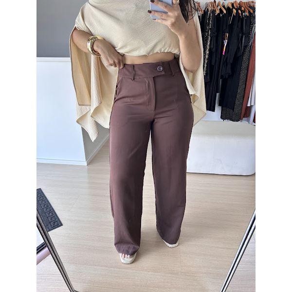 Calça Pantalona de Alfaiataria-Marrom
