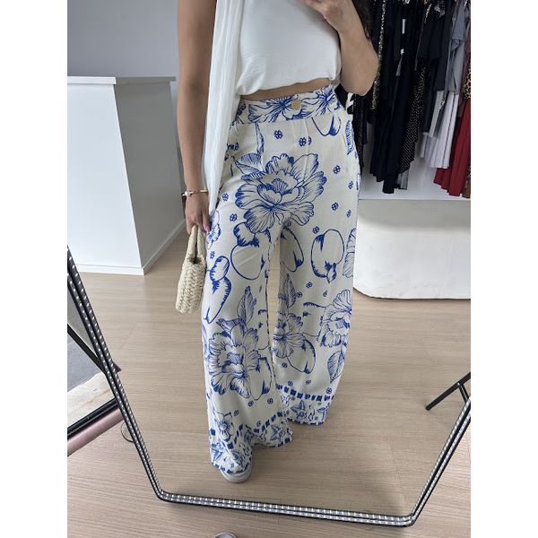 Calça Pantalona Estampas Caju Azul